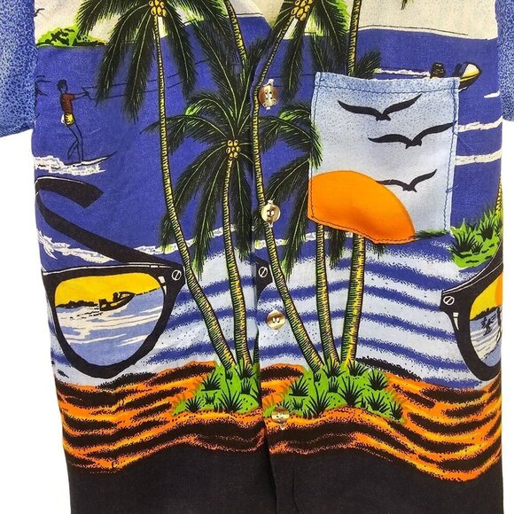 Opel Baby Boy Hawaiian Shirt 2T Button-Up Sunset Palms Beach Design Soft Rayon - Picture 5 of 6